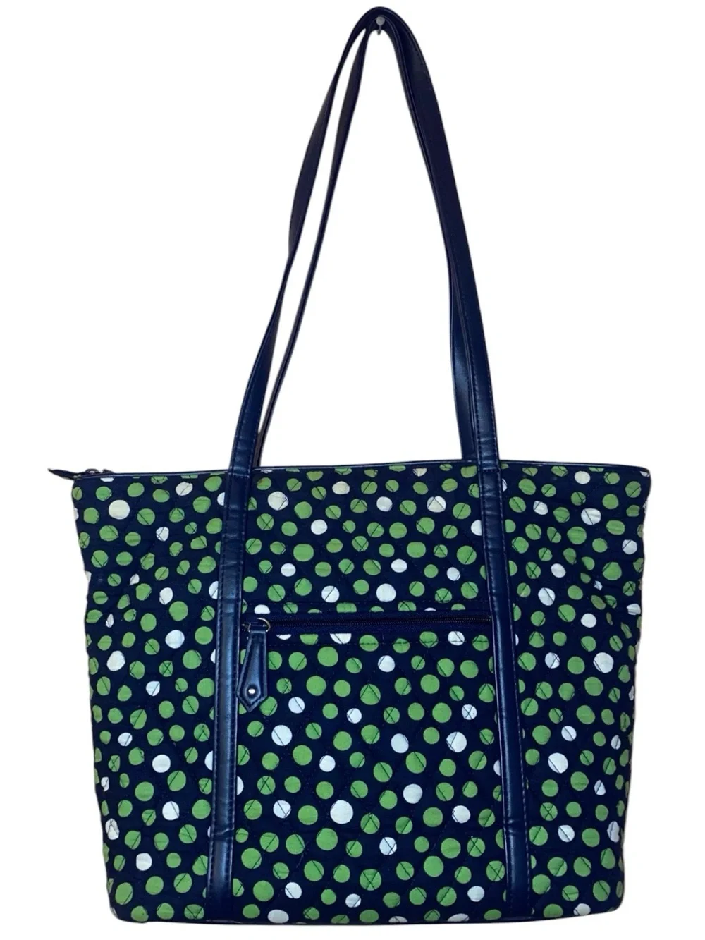 VERA BRADLEY “Lucky Dots” Large Quilted Tote Bag Navy & Lime Green